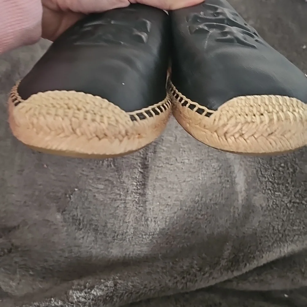 Tory Burch Black Leather Espadrille Slip-Ons - Picture 3 of 9